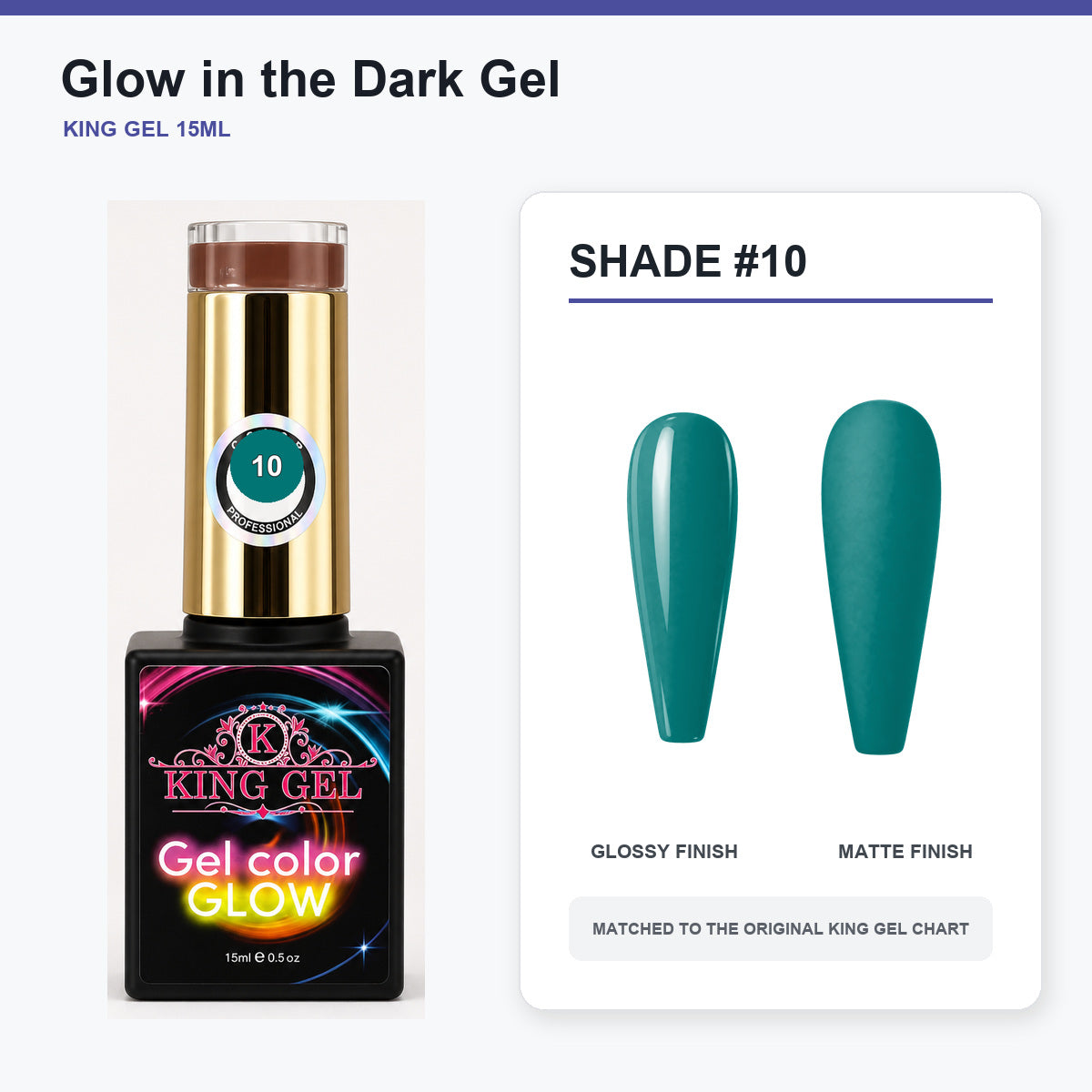 48 Colors Glow in the Dark Gel Collection - KingGel Brand - Shade 10 bottle and chart-matched color - Studio V2