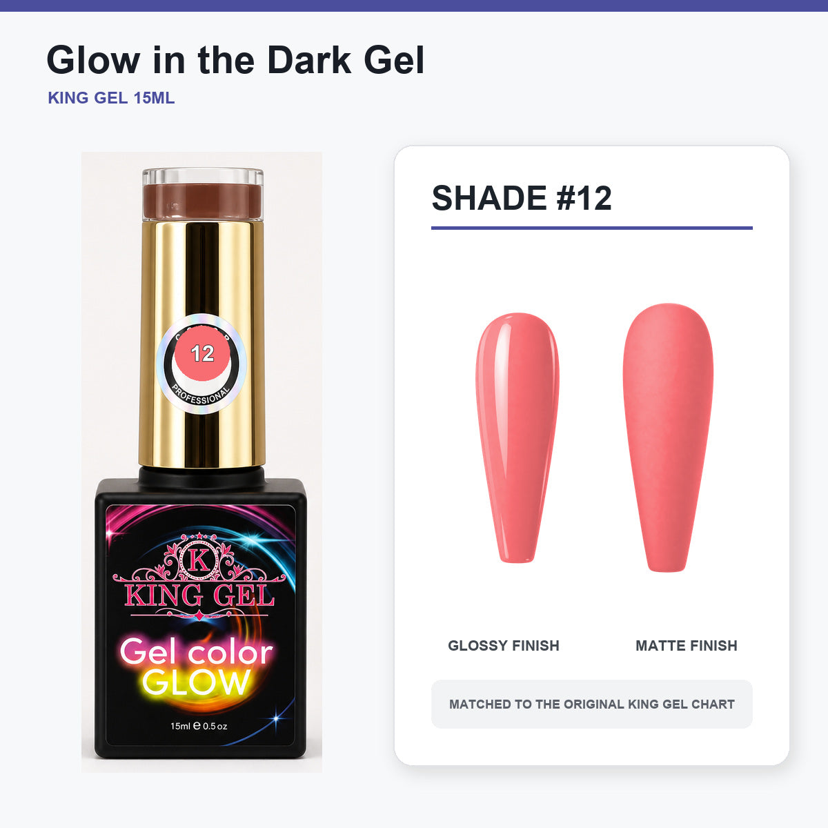 48 Colors Glow in the Dark Gel Collection - KingGel Brand - Shade 12 bottle and chart-matched color - Studio V2