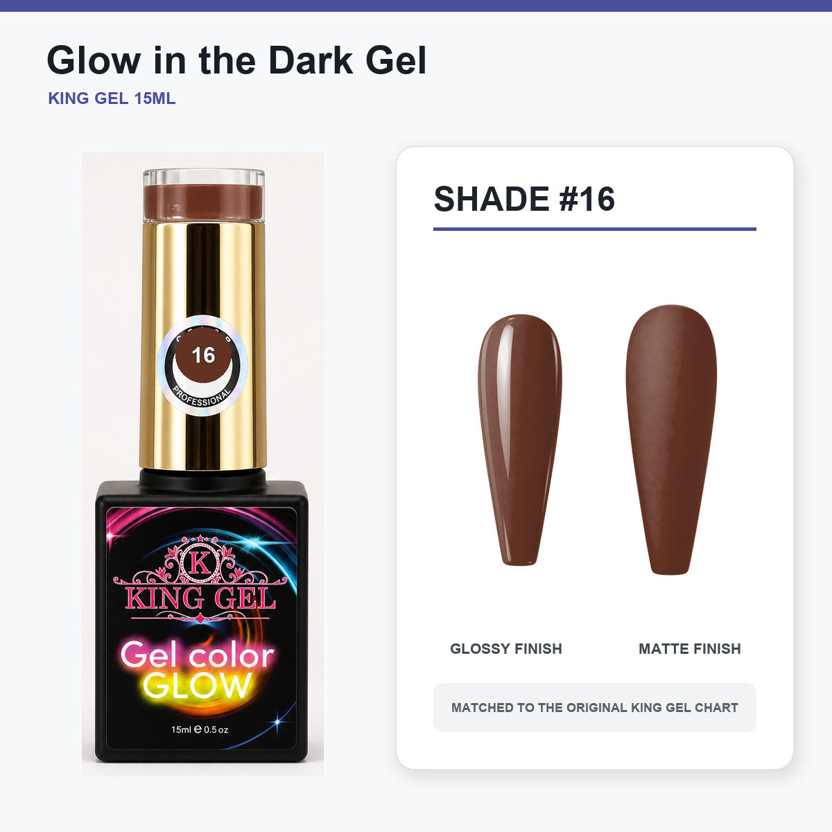 48 Colors Glow in the Dark Gel Collection - KingGel Brand - Shade 16 bottle and chart-matched color - Studio V2