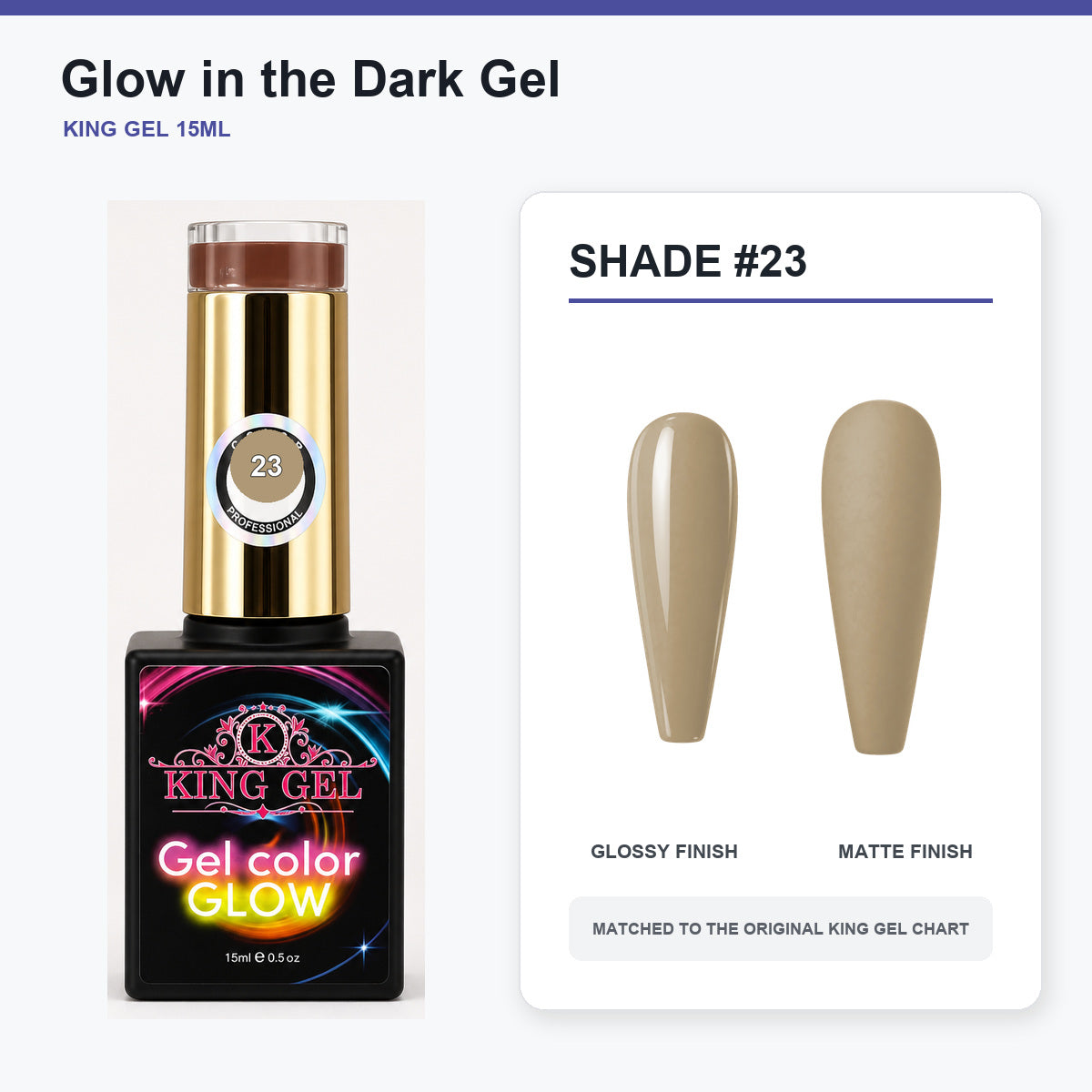 48 Colors Glow in the Dark Gel Collection - KingGel Brand - Shade 23 bottle and chart-matched color - Studio V2