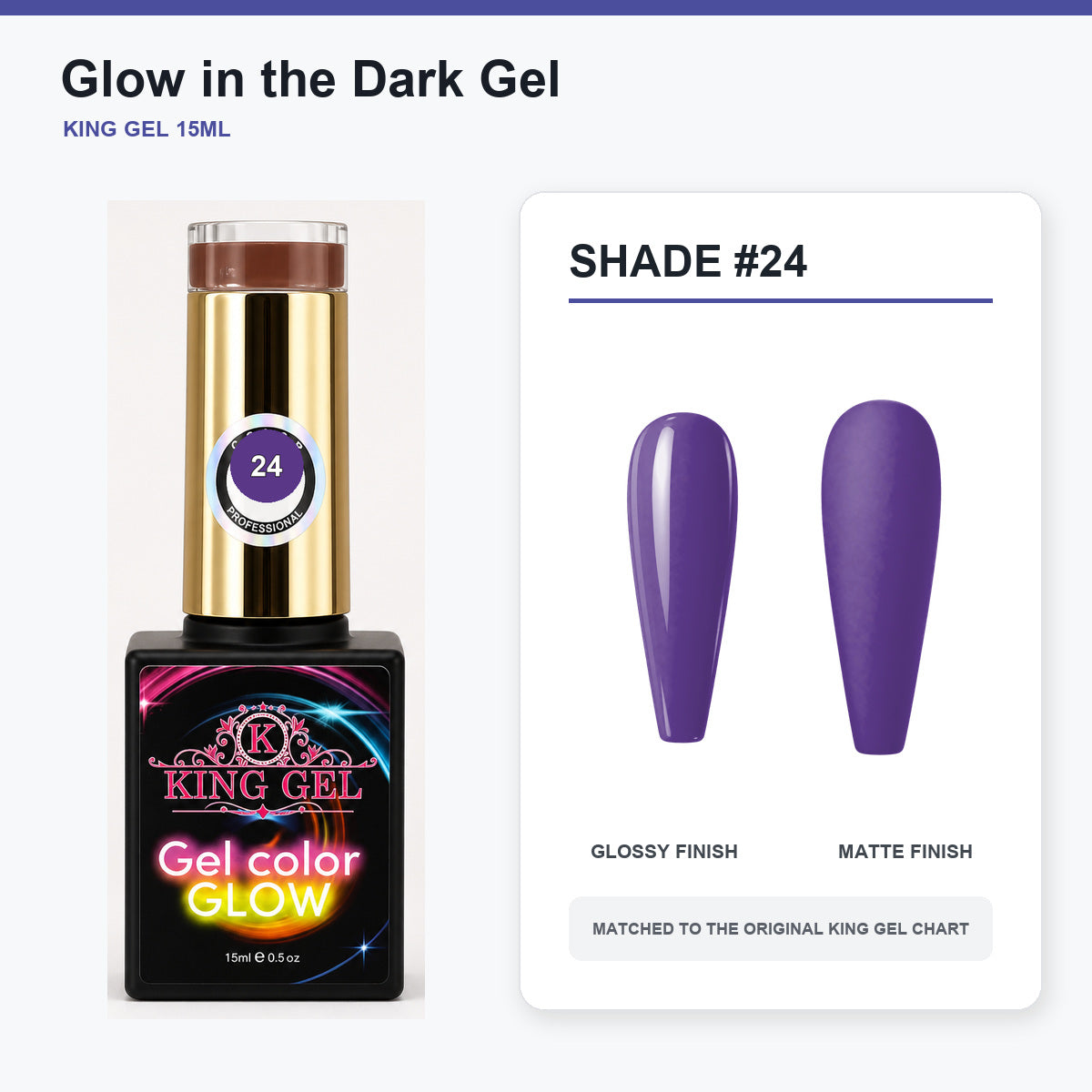 48 Colors Glow in the Dark Gel Collection - KingGel Brand - Shade 24 bottle and chart-matched color - Studio V2