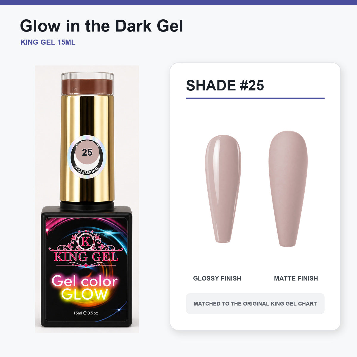 48 Colors Glow in the Dark Gel Collection - KingGel Brand - Shade 25 bottle and chart-matched color - Studio V2