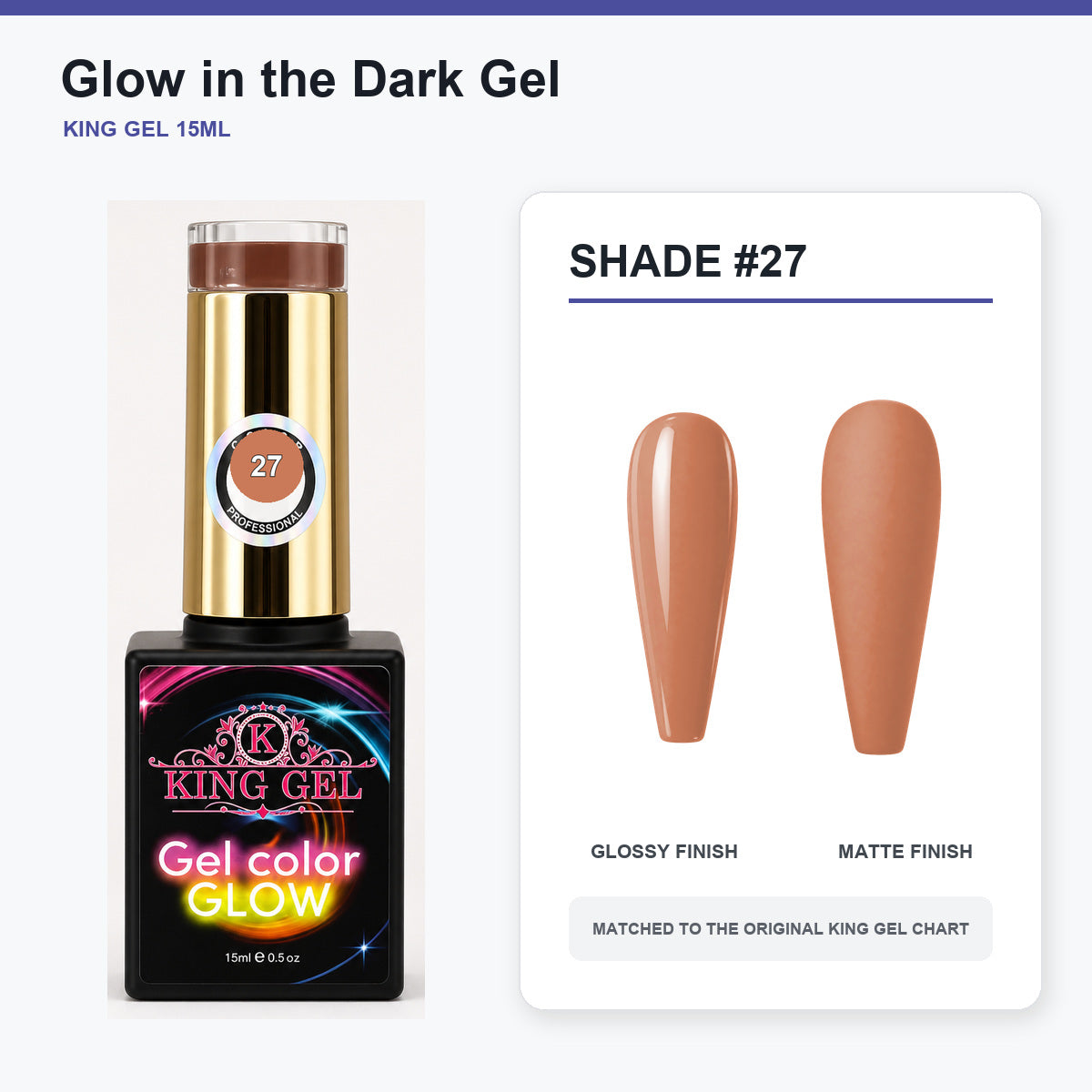48 Colors Glow in the Dark Gel Collection - KingGel Brand - Shade 27 bottle and chart-matched color - Studio V2