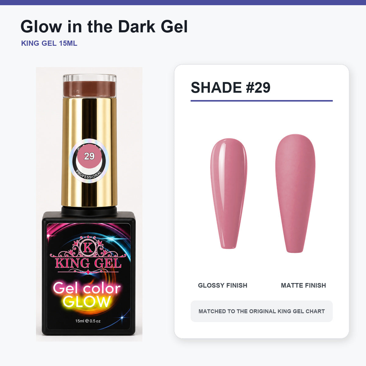 48 Colors Glow in the Dark Gel Collection - KingGel Brand - Shade 29 bottle and chart-matched color - Studio V2