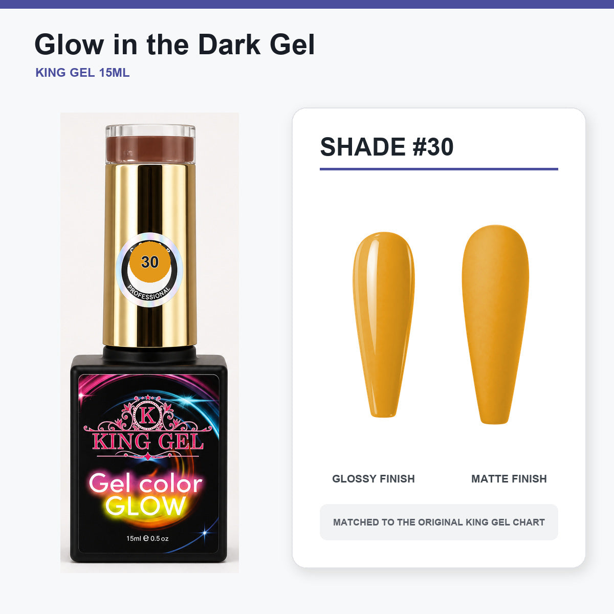 48 Colors Glow in the Dark Gel Collection - KingGel Brand - Shade 30 bottle and chart-matched color - Studio V2