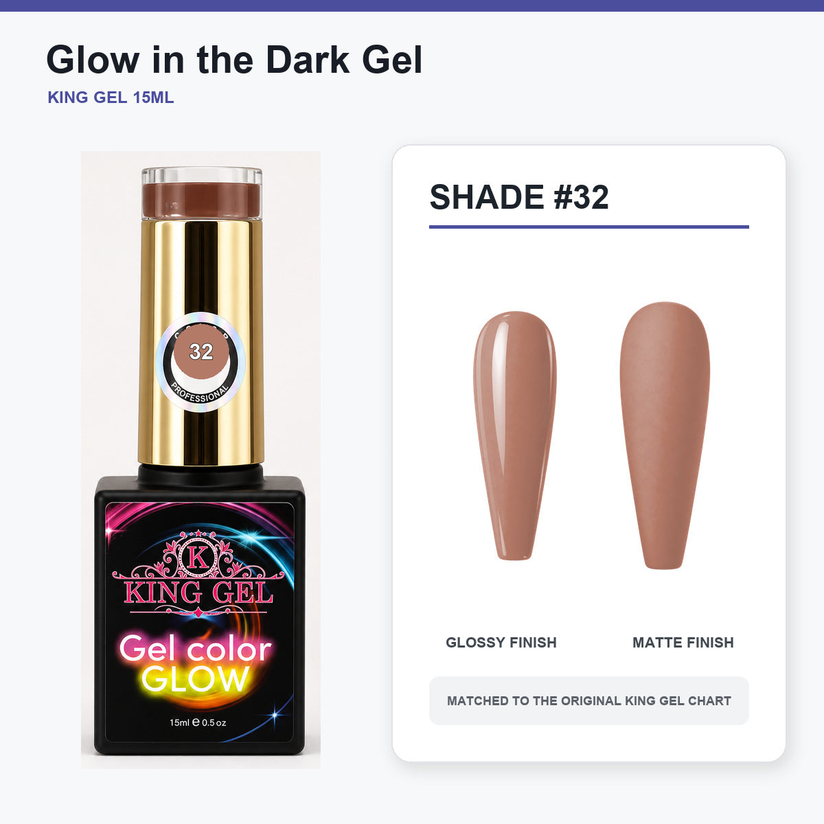 48 Colors Glow in the Dark Gel Collection - KingGel Brand - Shade 32 bottle and chart-matched color - Studio V2