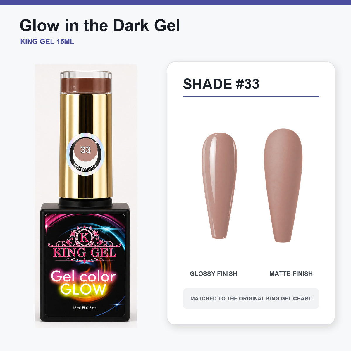 48 Colors Glow in the Dark Gel Collection - KingGel Brand - Shade 33 bottle and chart-matched color - Studio V2