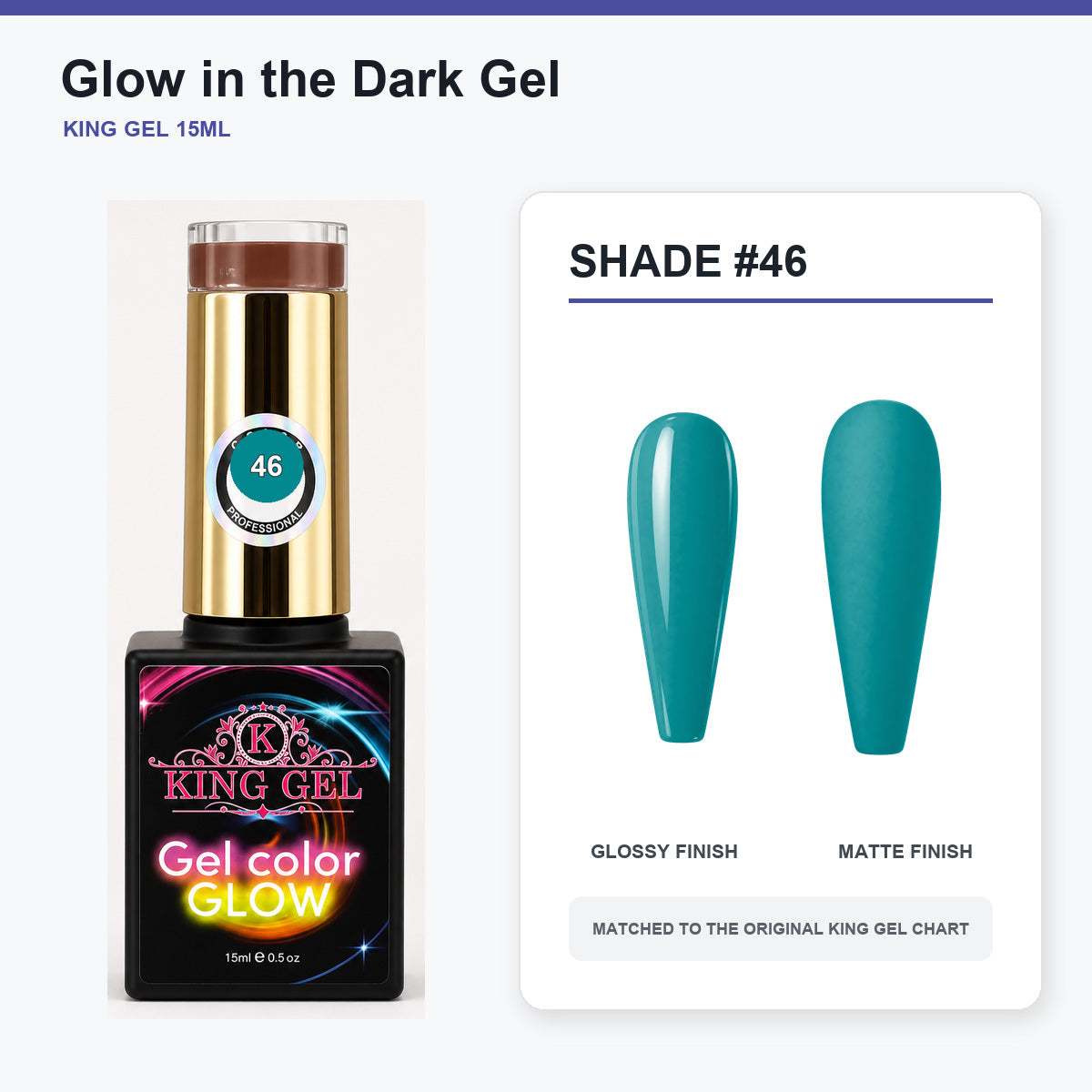 48 Colors Glow in the Dark Gel Collection - KingGel Brand - Shade 46 bottle and chart-matched color - Studio V2