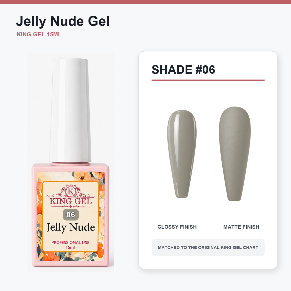 48 Colors Jelly Nude Gel Collection - KingGel Brand - Shade 6 bottle and chart-matched color - Studio V2
