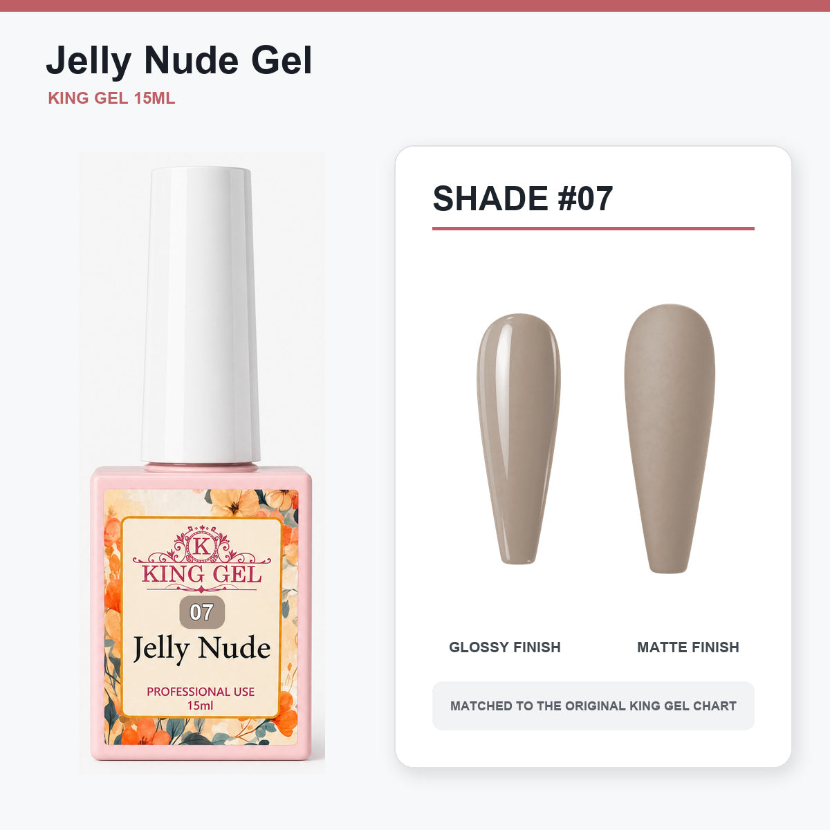 48 Colors Jelly Nude Gel Collection - KingGel Brand - Shade 7 bottle and chart-matched color - Studio V2