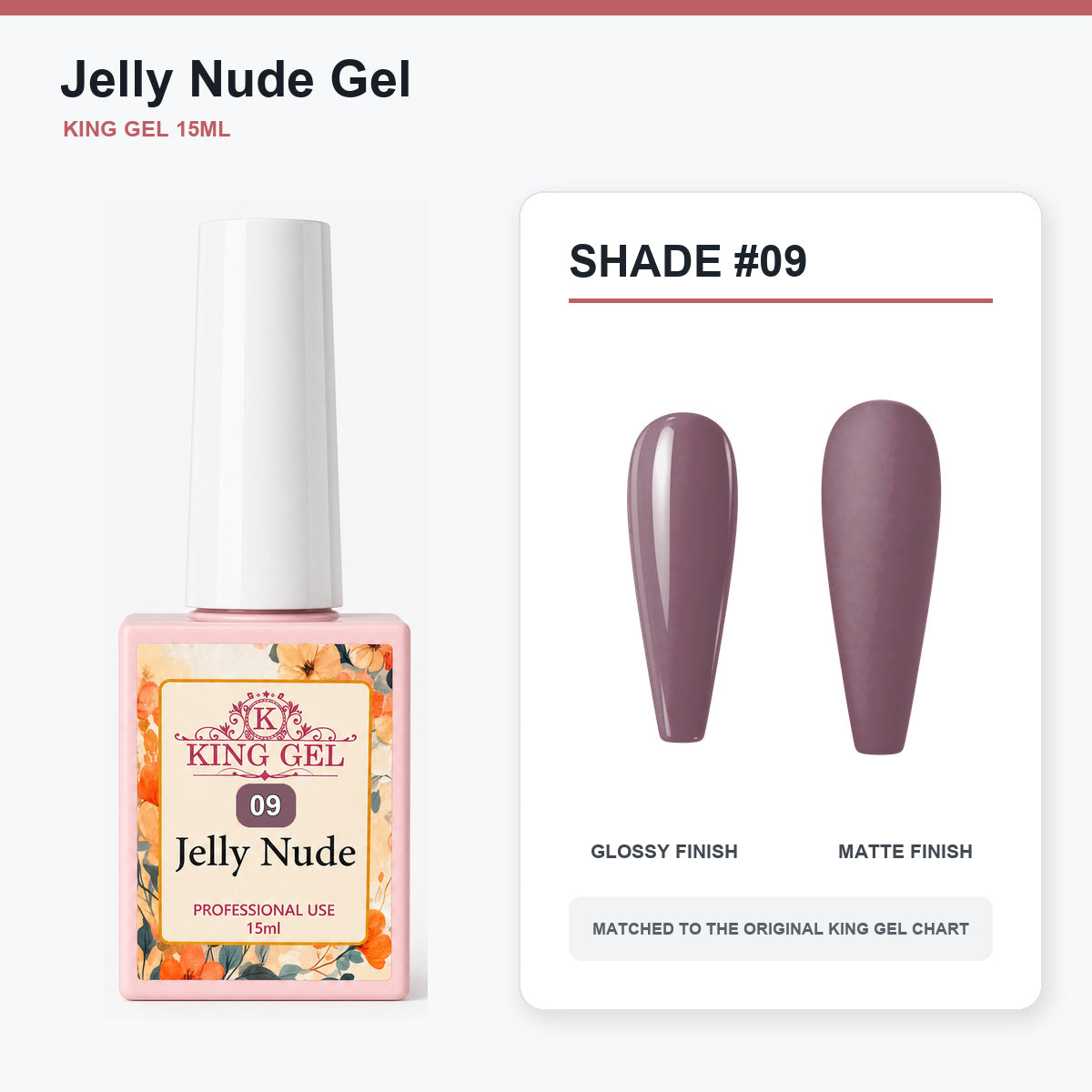 48 Colors Jelly Nude Gel Collection - KingGel Brand - Shade 9 bottle and chart-matched color - Studio V2
