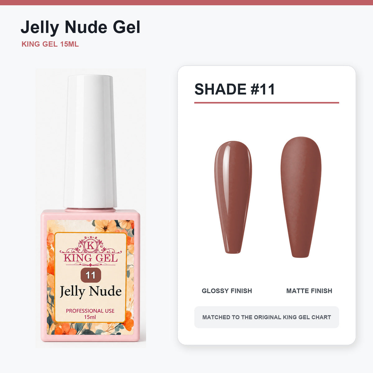 48 Colors Jelly Nude Gel Collection - KingGel Brand - Shade 11 bottle and chart-matched color - Studio V2