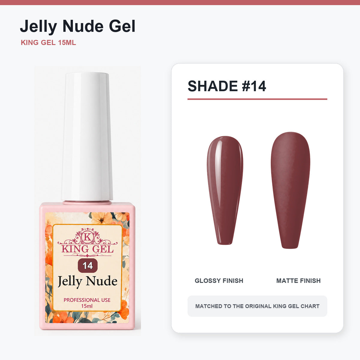 48 Colors Jelly Nude Gel Collection - KingGel Brand - Shade 14 bottle and chart-matched color - Studio V2