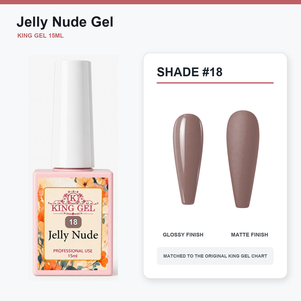 48 Colors Jelly Nude Gel Collection - KingGel Brand - Shade 18 bottle and chart-matched color - Studio V2