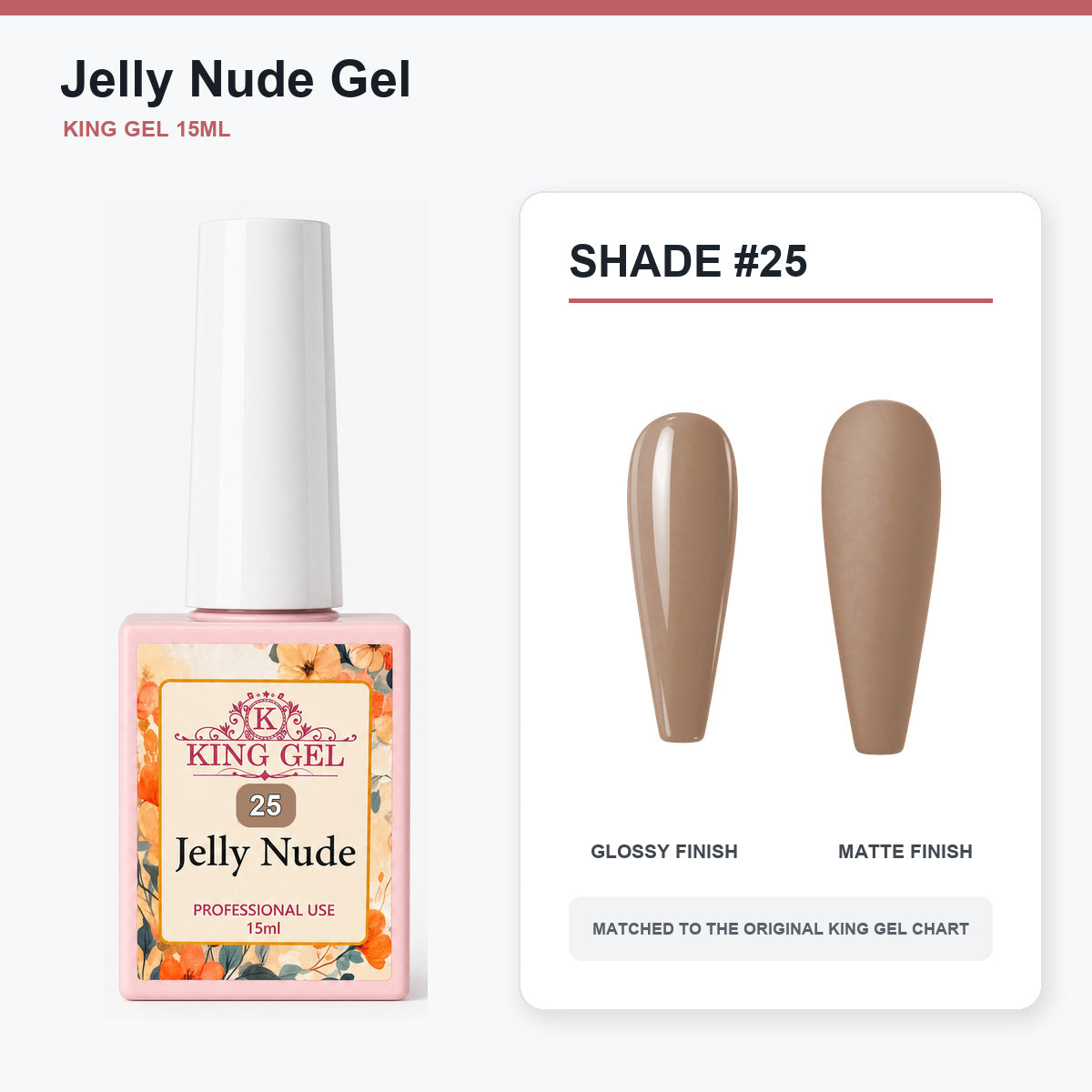 48 Colors Jelly Nude Gel Collection - KingGel Brand - Shade 25 bottle and chart-matched color - Studio V2