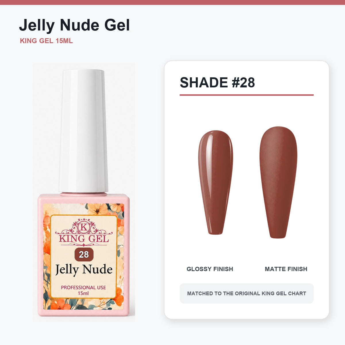 48 Colors Jelly Nude Gel Collection - KingGel Brand - Shade 28 bottle and chart-matched color - Studio V2