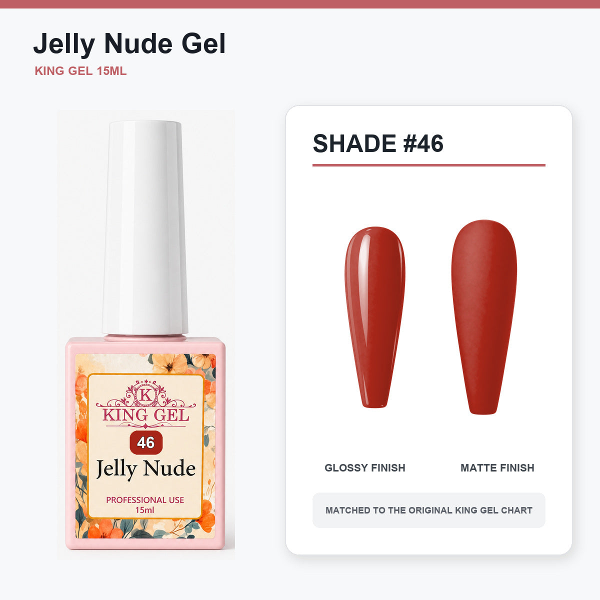48 Colors Jelly Nude Gel Collection - KingGel Brand - Shade 46 bottle and chart-matched color - Studio V2