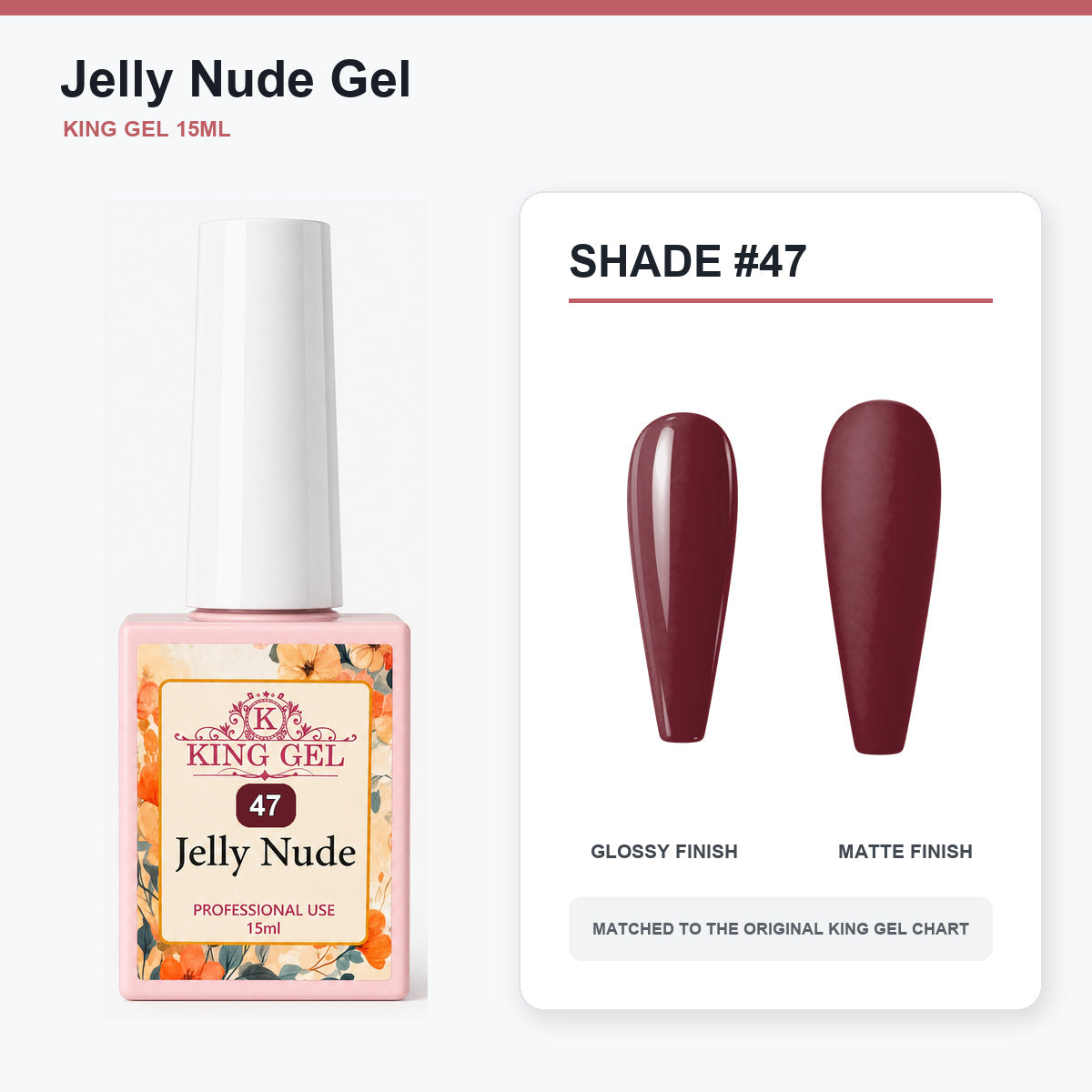 48 Colors Jelly Nude Gel Collection - KingGel Brand - Shade 47 bottle and chart-matched color - Studio V2