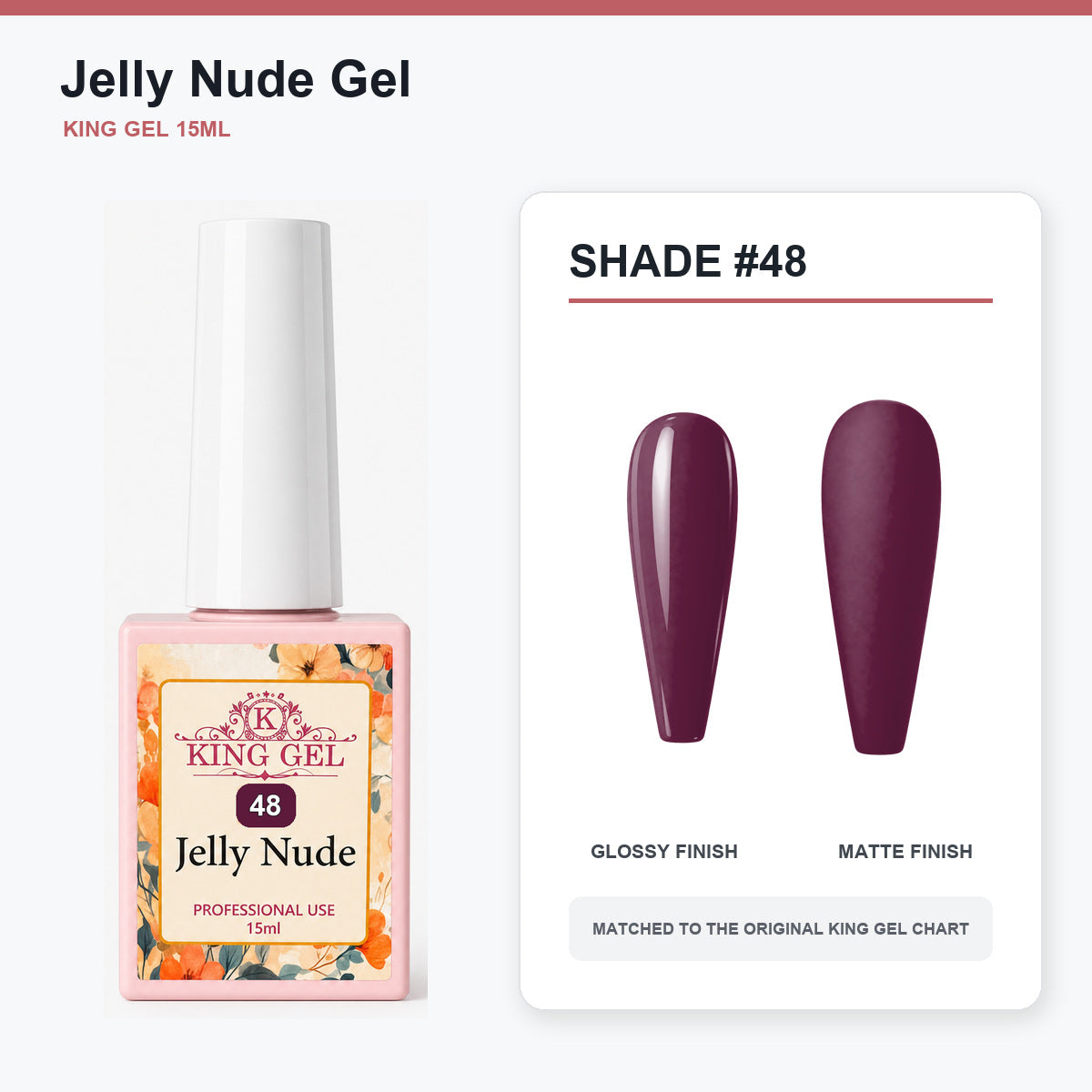 48 Colors Jelly Nude Gel Collection - KingGel Brand - Shade 48 bottle and chart-matched color - Studio V2