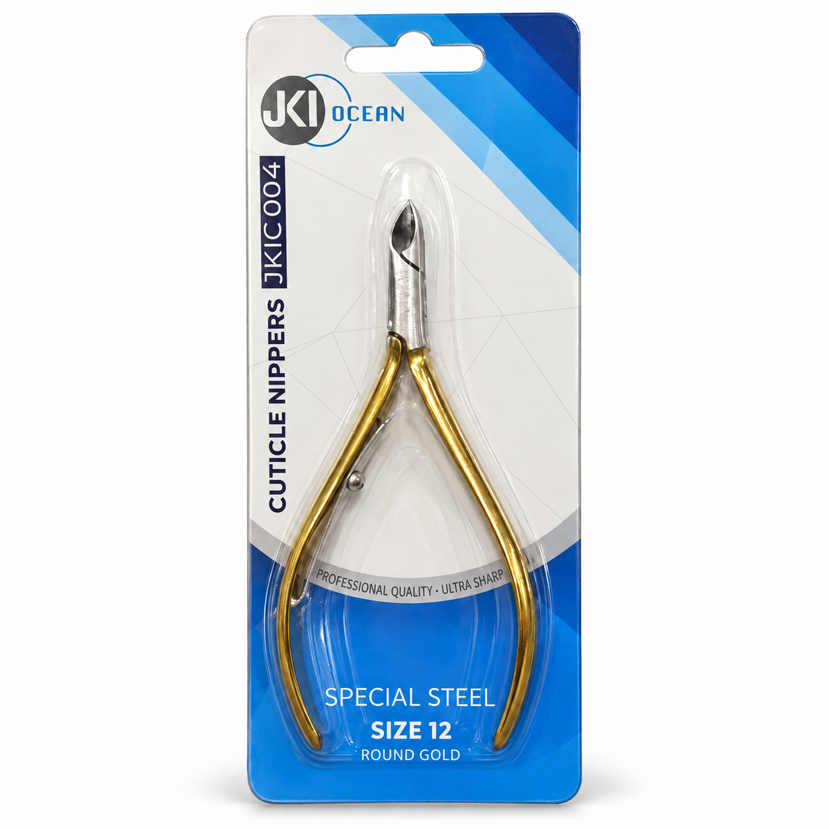 JKI Ocean JKIC004 Special Steel Cuticle Nipper, Jaw 12, Gold finish, retail package