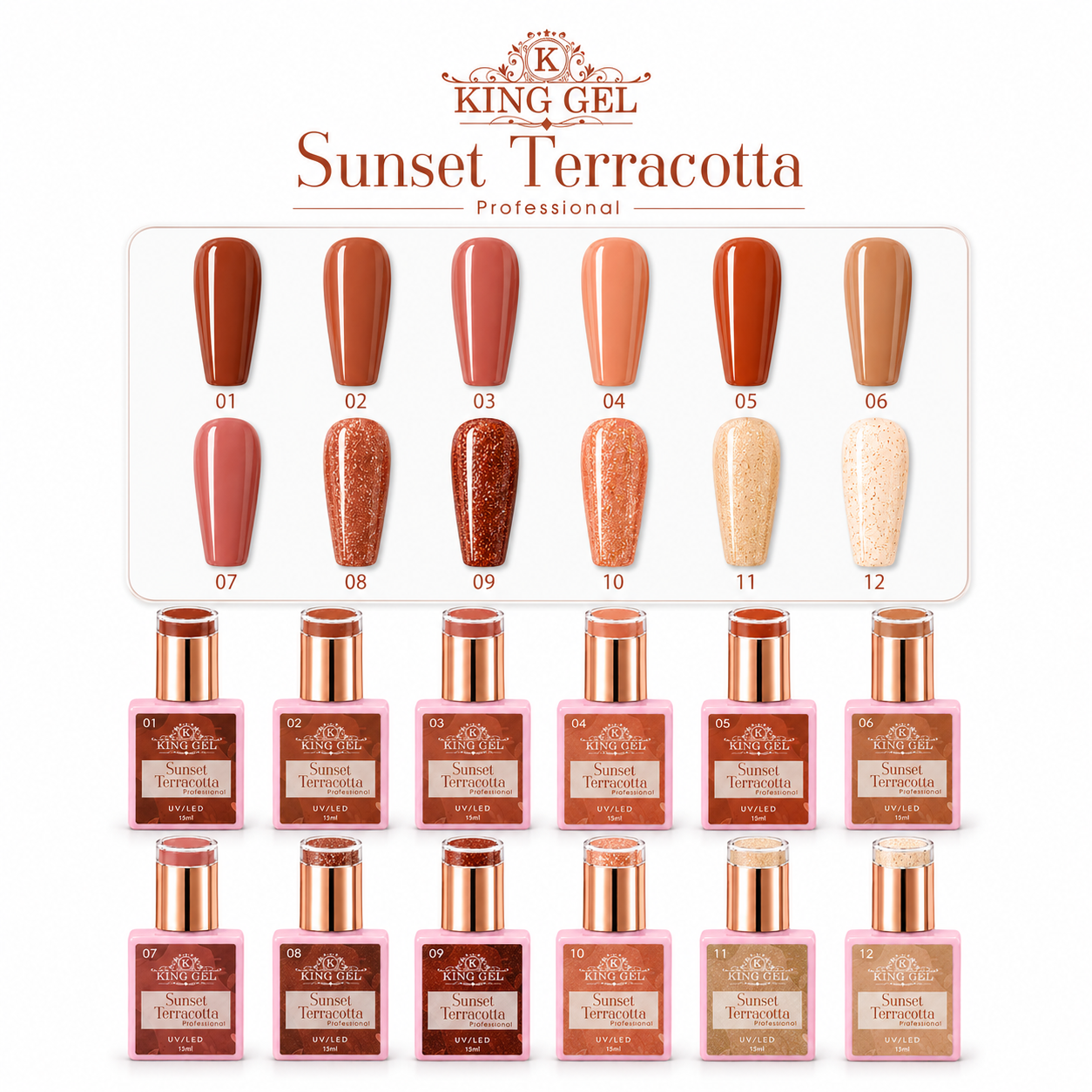 12 Gel Colors Sunset Terracotta Collection - KingGel Brand - Full Collection