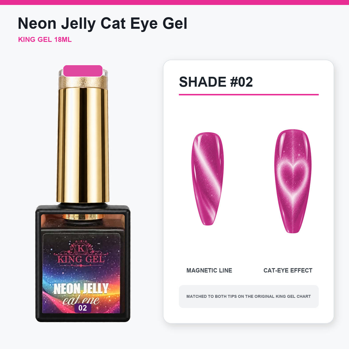 24 Colors Neon Jelly Cat Eye Gel Collection - KingGel Brand - Shade 2 bottle and chart-matched color - Studio V2