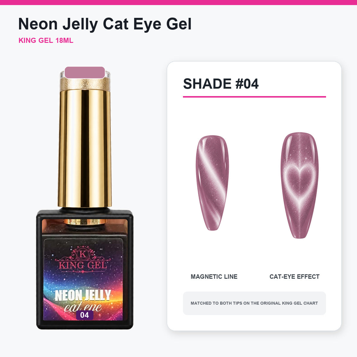 24 Colors Neon Jelly Cat Eye Gel Collection - KingGel Brand - Shade 4 bottle and chart-matched color - Studio V2