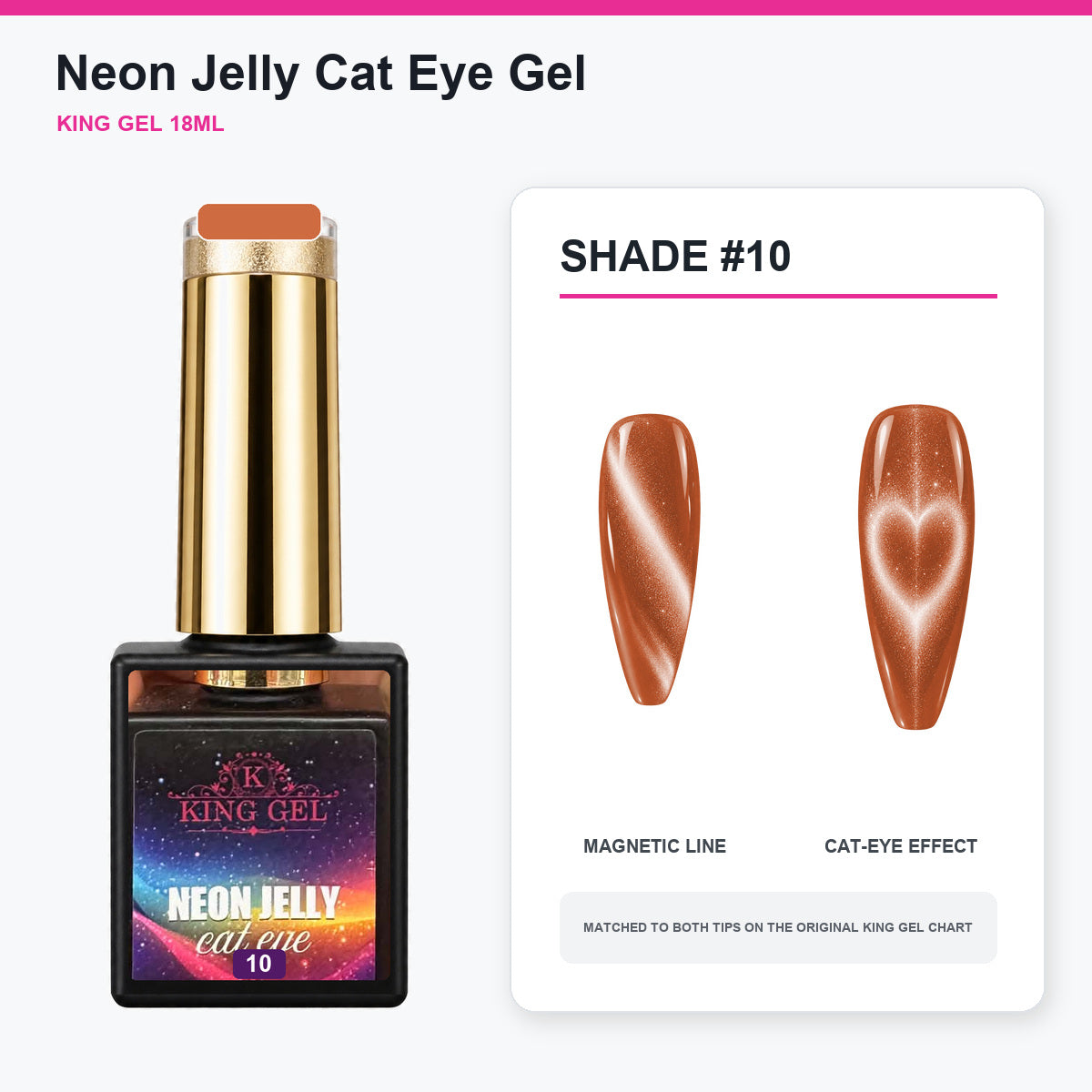 24 Colors Neon Jelly Cat Eye Gel Collection - KingGel Brand - Shade 10 bottle and chart-matched color - Studio V2