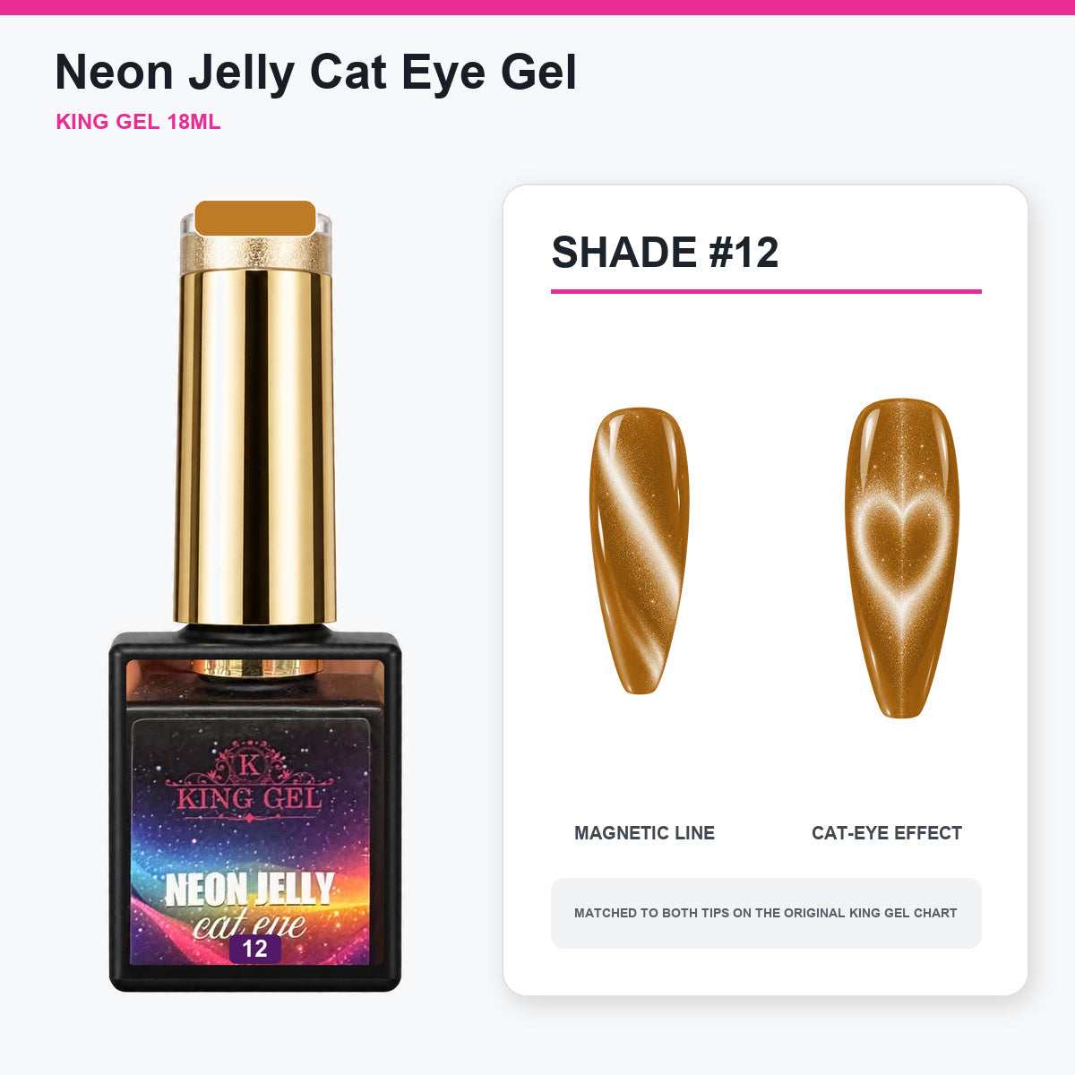 24 Colors Neon Jelly Cat Eye Gel Collection - KingGel Brand - Shade 12 bottle and chart-matched color - Studio V2