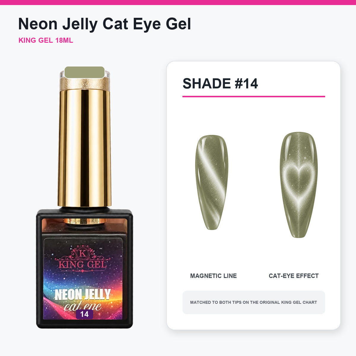 24 Colors Neon Jelly Cat Eye Gel Collection - KingGel Brand - Shade 14 bottle and chart-matched color - Studio V2
