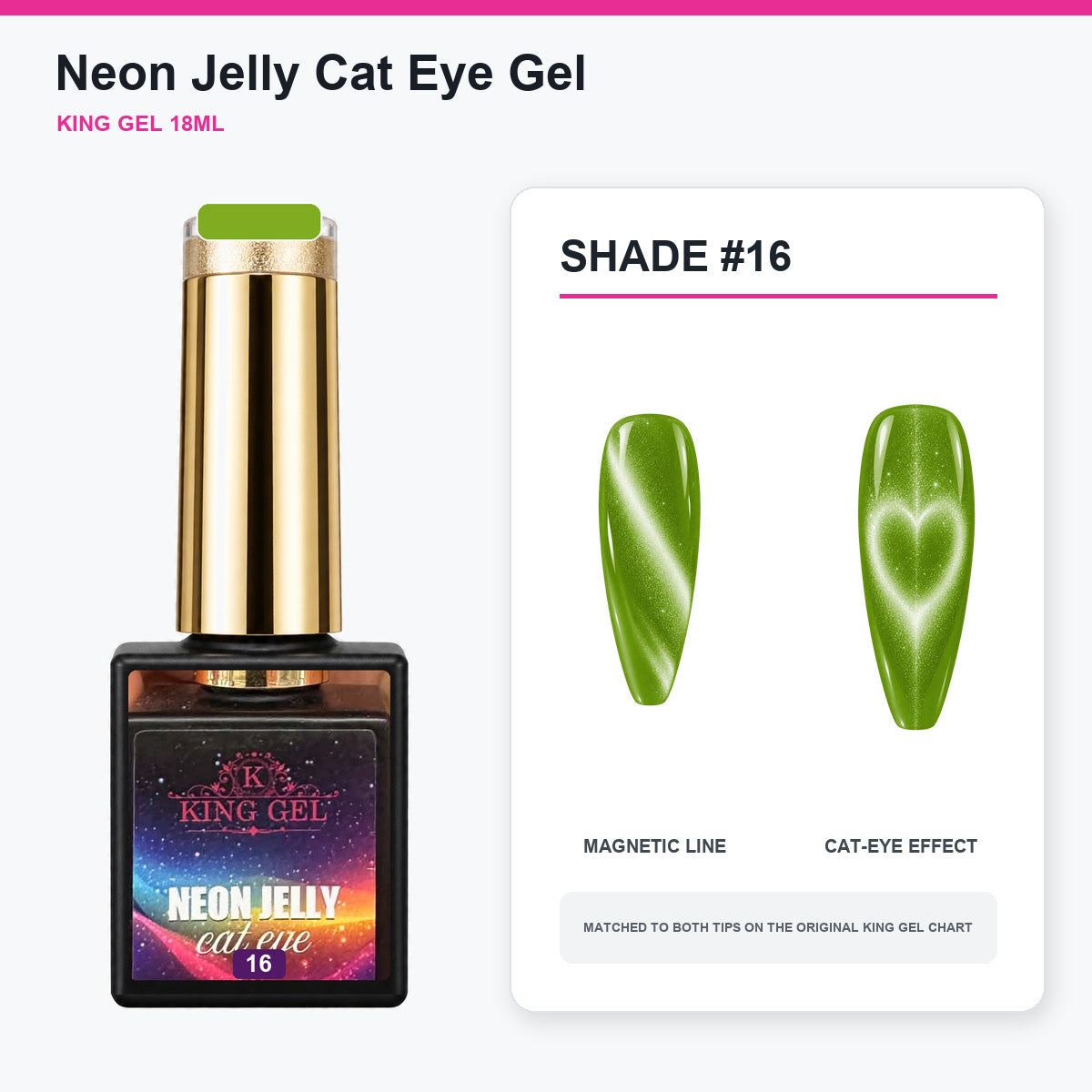 24 Colors Neon Jelly Cat Eye Gel Collection - KingGel Brand - Shade 16 bottle and chart-matched color - Studio V2