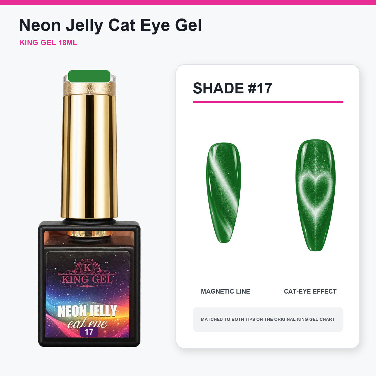 24 Colors Neon Jelly Cat Eye Gel Collection - KingGel Brand - Shade 17 bottle and chart-matched color - Studio V2