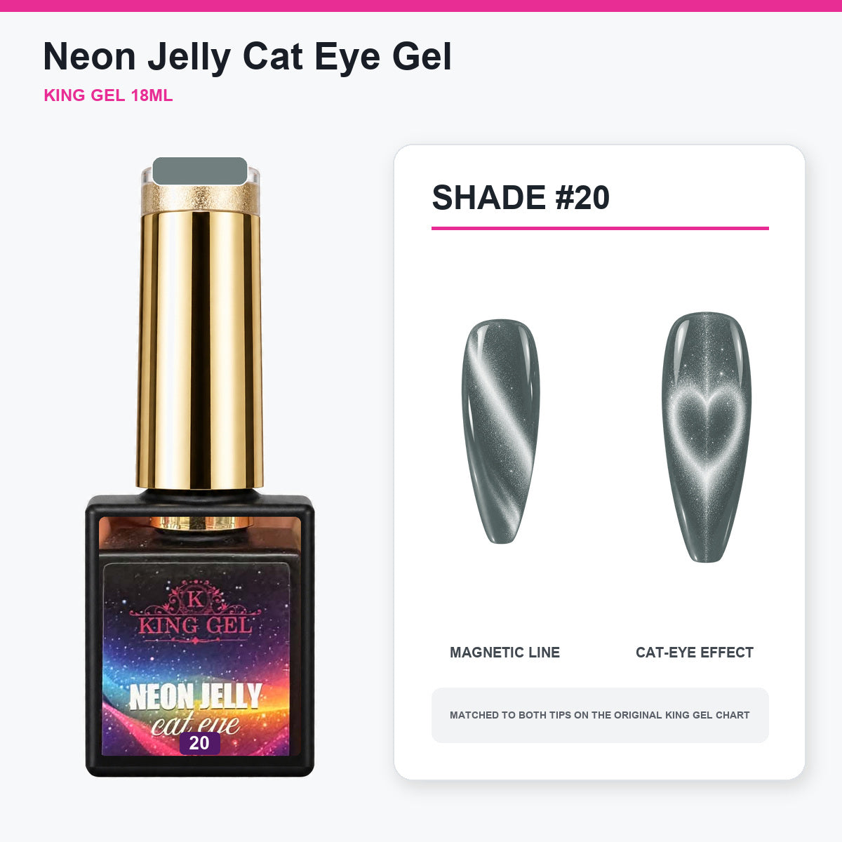 24 Colors Neon Jelly Cat Eye Gel Collection - KingGel Brand - Shade 20 bottle and chart-matched color - Studio V2