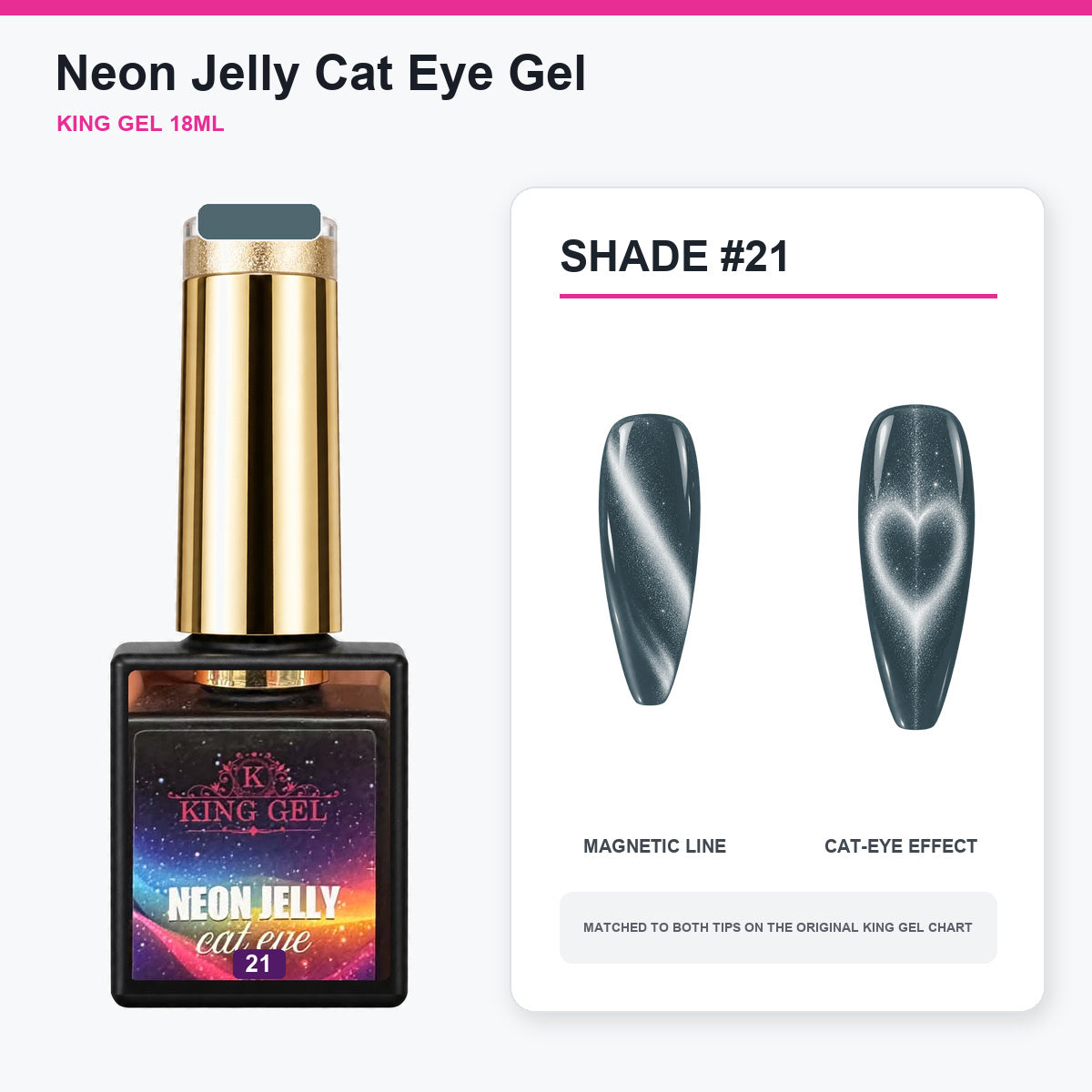 24 Colors Neon Jelly Cat Eye Gel Collection - KingGel Brand - Shade 21 bottle and chart-matched color - Studio V2