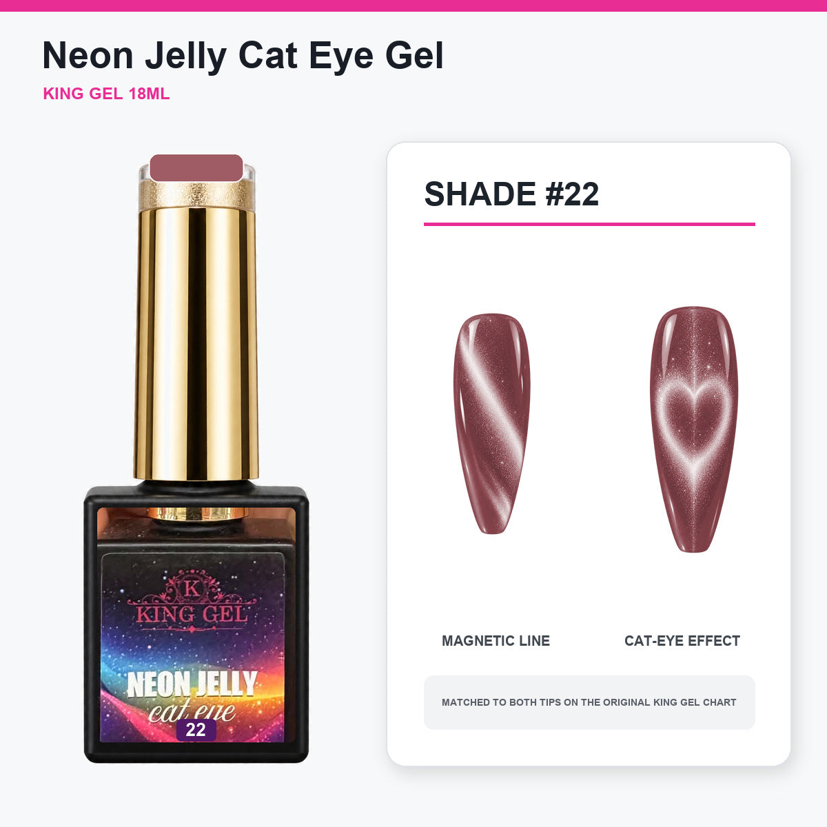 24 Colors Neon Jelly Cat Eye Gel Collection - KingGel Brand - Shade 22 bottle and chart-matched color - Studio V2