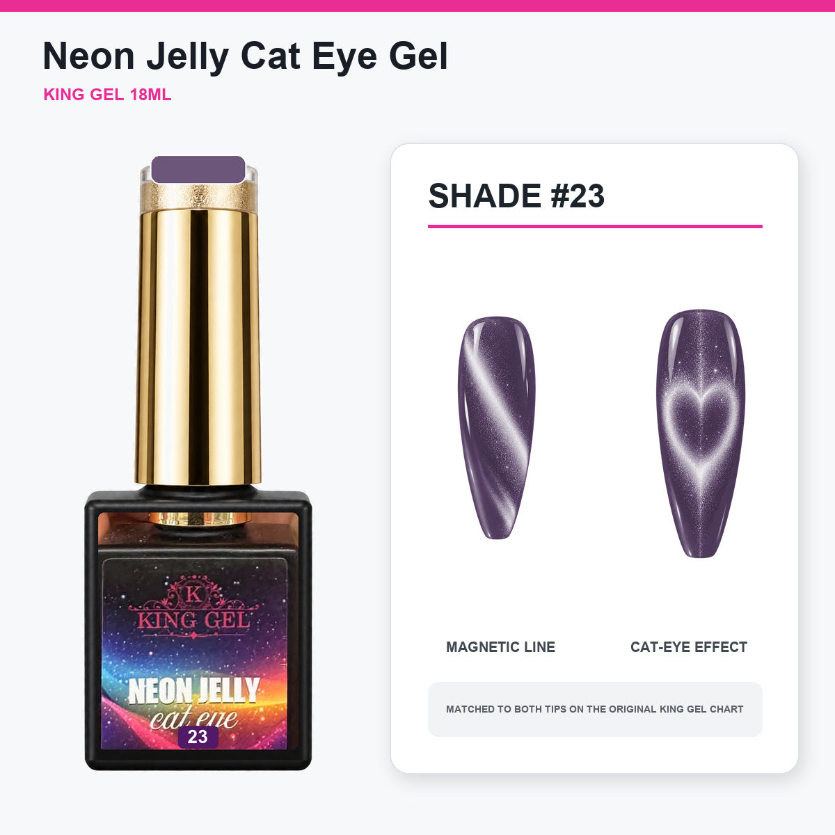 24 Colors Neon Jelly Cat Eye Gel Collection - KingGel Brand - Shade 23 bottle and chart-matched color - Studio V2