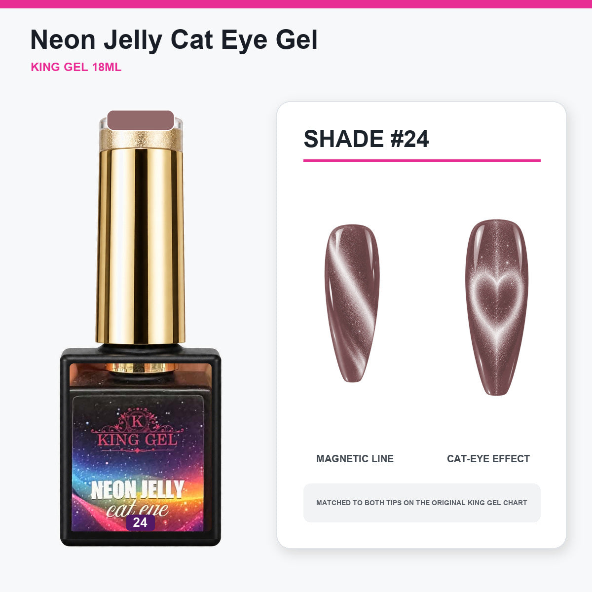 24 Colors Neon Jelly Cat Eye Gel Collection - KingGel Brand - Shade 24 bottle and chart-matched color - Studio V2