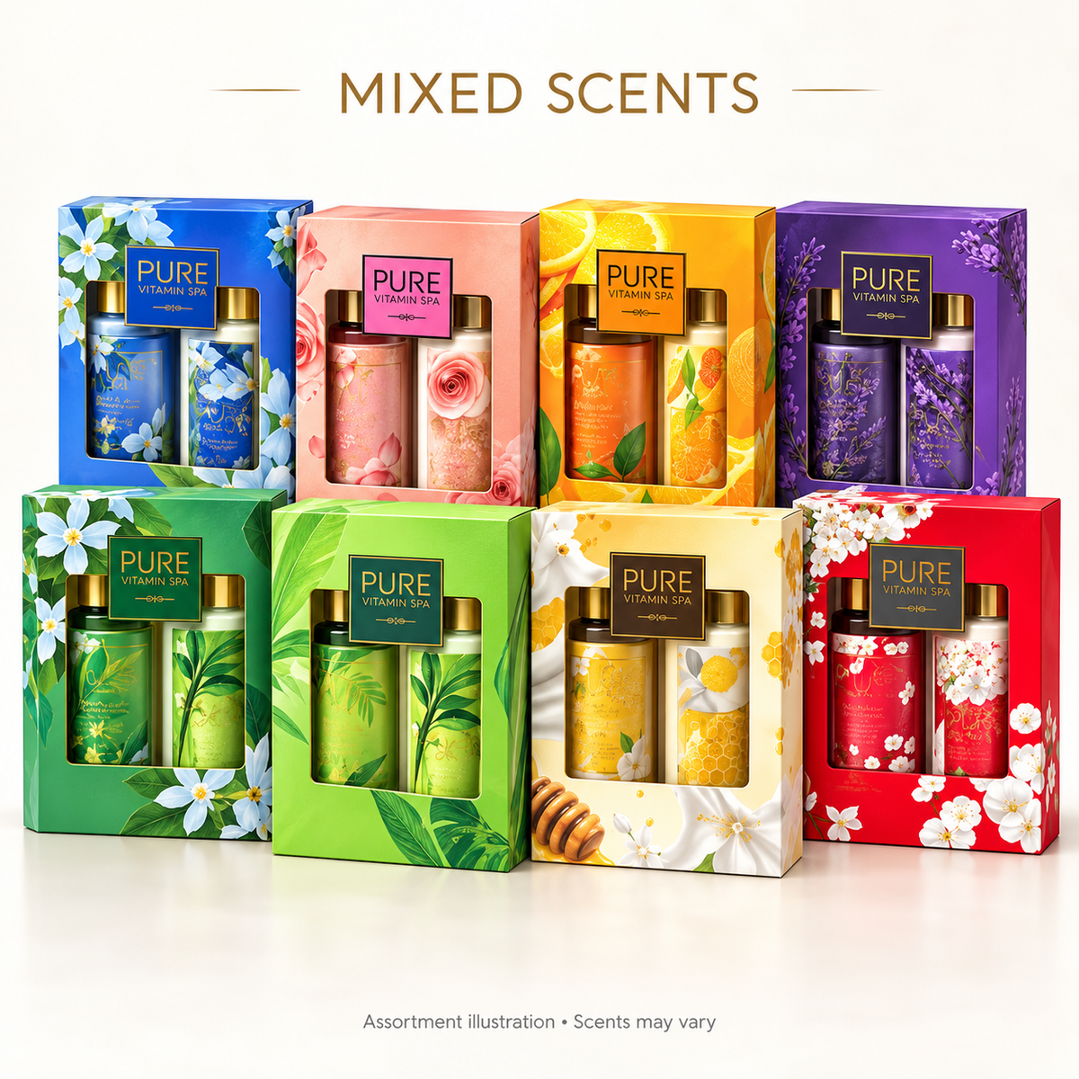Mixed Scents Pure Vitamin Spa duo gift-box assortment illustration based on the supplied product reference; scents and packaging details may vary.