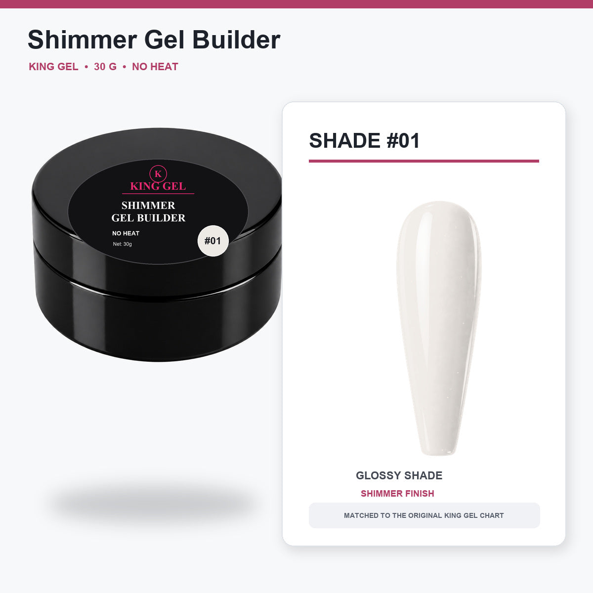 12 Colors Shimmer Gel Builder Collection - KingGel Brand - Shade 1 30 g jar and chart-matched color - Studio V2