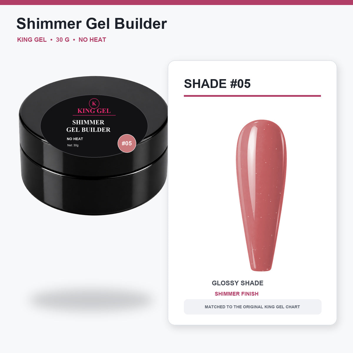 12 Colors Shimmer Gel Builder Collection - KingGel Brand - Shade 5 30 g jar and chart-matched color - Studio V2