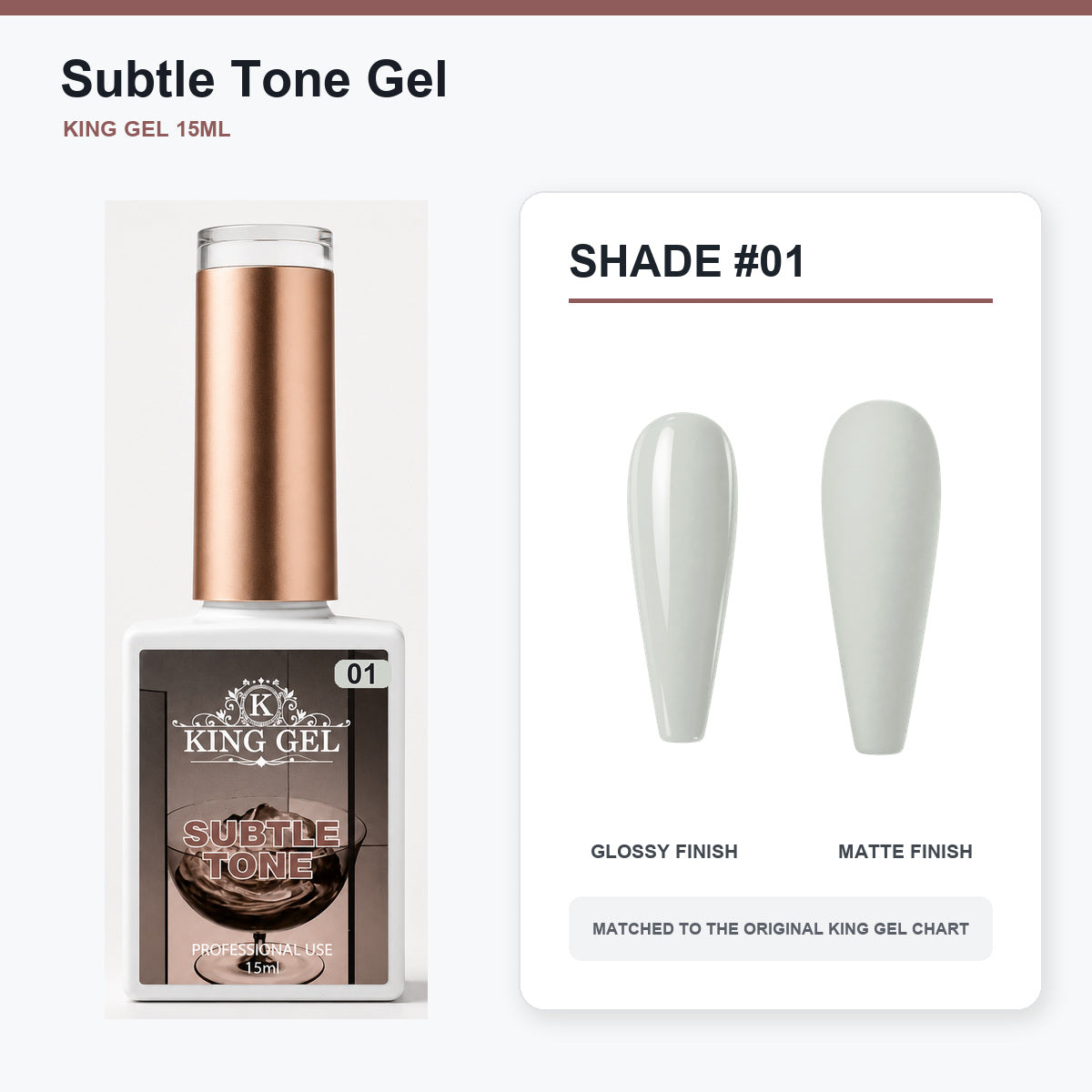 40 Colors Subtle Tone Gel Collection - KingGel Brand - Shade 1 bottle and chart-matched color - Studio V2