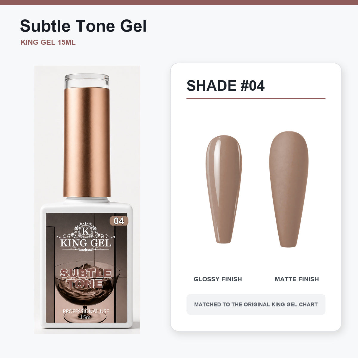 40 Colors Subtle Tone Gel Collection - KingGel Brand - Shade 4 bottle and chart-matched color - Studio V2
