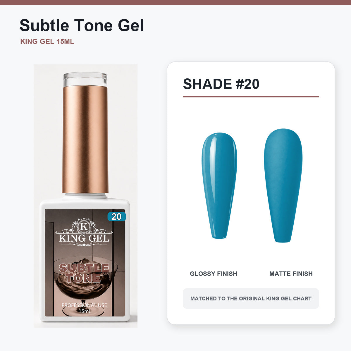 40 Colors Subtle Tone Gel Collection - KingGel Brand - Shade 20 bottle and chart-matched color - Studio V2