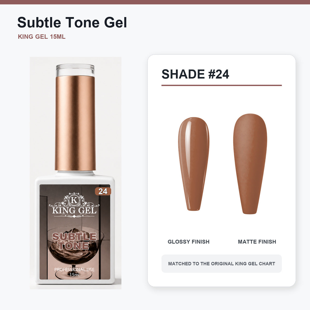 40 Colors Subtle Tone Gel Collection - KingGel Brand - Shade 24 bottle and chart-matched color - Studio V2