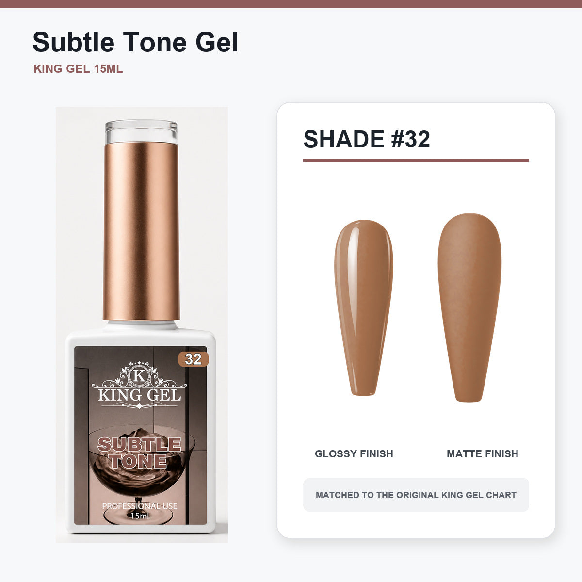 40 Colors Subtle Tone Gel Collection - KingGel Brand - Shade 32 bottle and chart-matched color - Studio V2