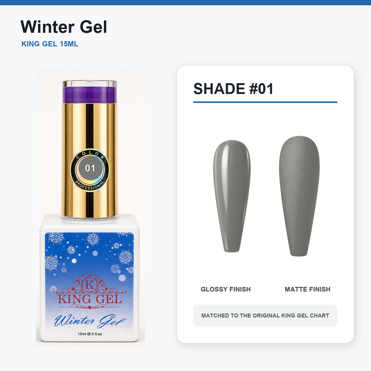 48 Colors Winter Gel Collection - KingGel Brand - Shade 1 bottle and chart-matched color - Studio V2
