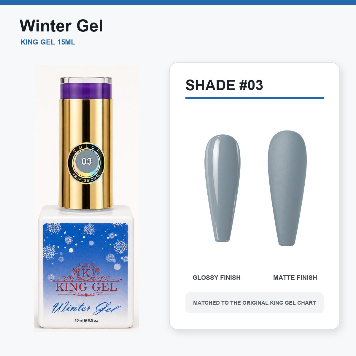 48 Colors Winter Gel Collection - KingGel Brand - Shade 3 bottle and chart-matched color - Studio V2