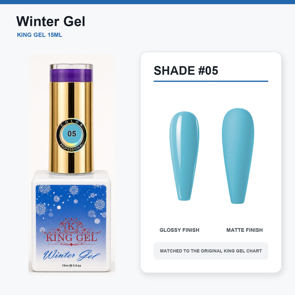 48 Colors Winter Gel Collection - KingGel Brand - Shade 5 bottle and chart-matched color - Studio V2