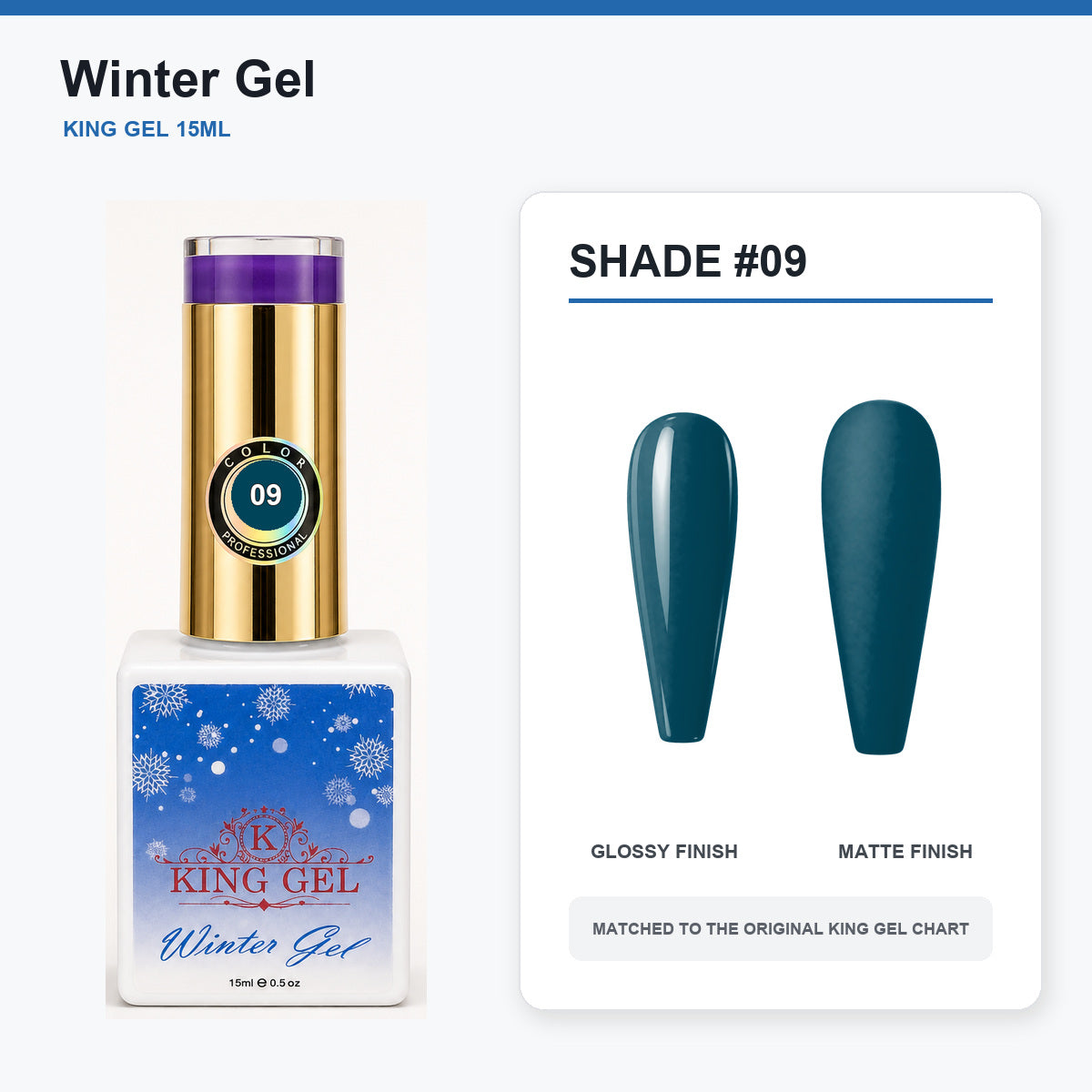 48 Colors Winter Gel Collection - KingGel Brand - Shade 9 bottle and chart-matched color - Studio V2