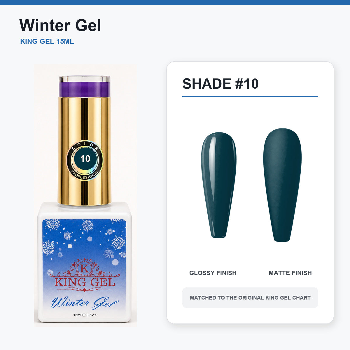 48 Colors Winter Gel Collection - KingGel Brand - Shade 10 bottle and chart-matched color - Studio V2